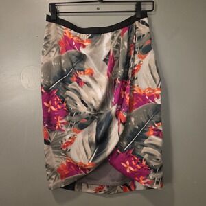 Worthington Women's Tropical Print Floral Faux Wrap Skirt Elastic Waist, Size 10
